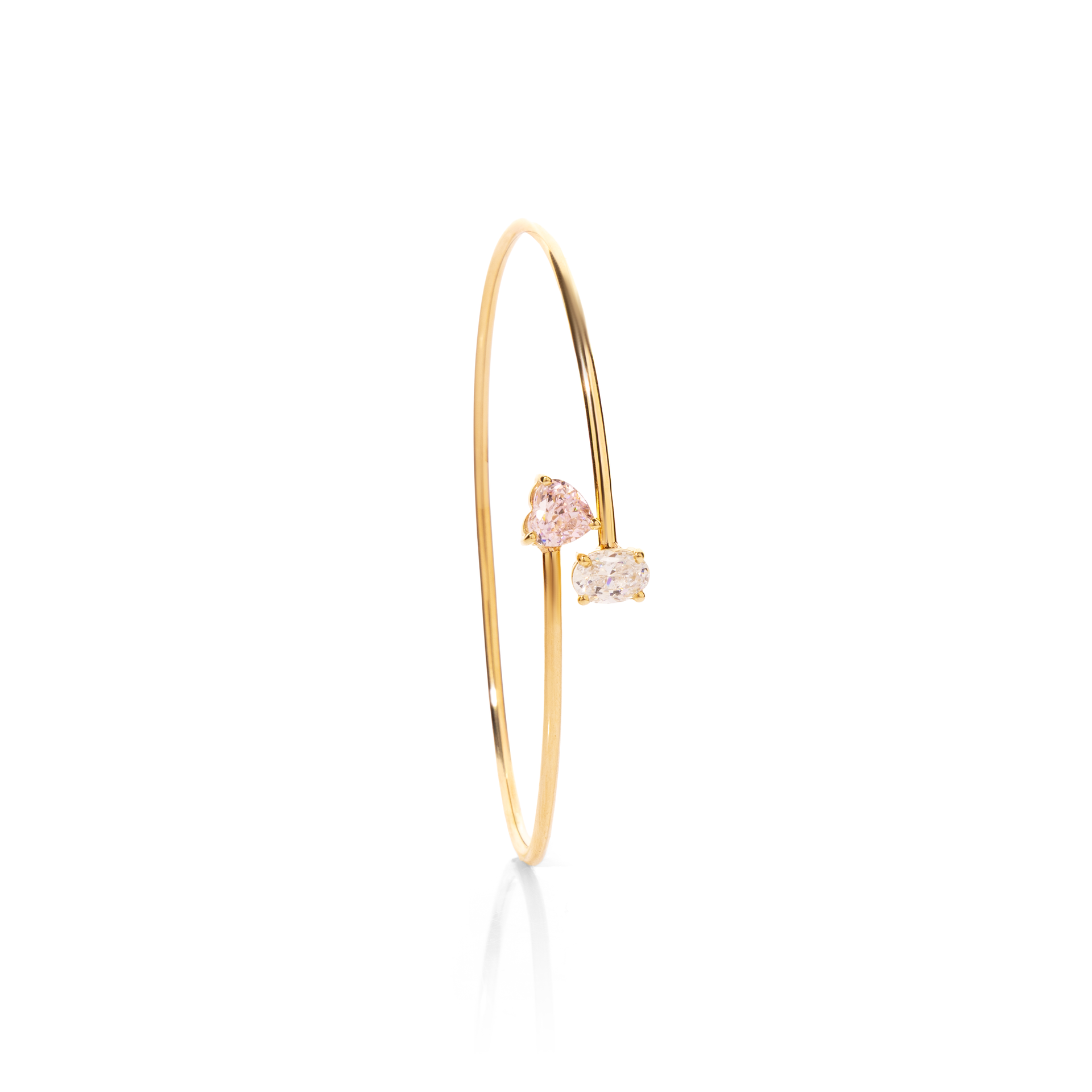 Pink Heart & Oval Stone Open Cuff Bracelet