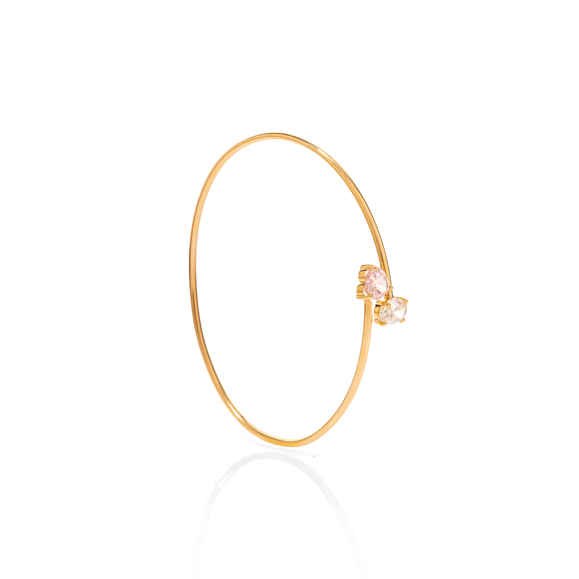 Pink Heart & Oval Stone Open Cuff Bracelet