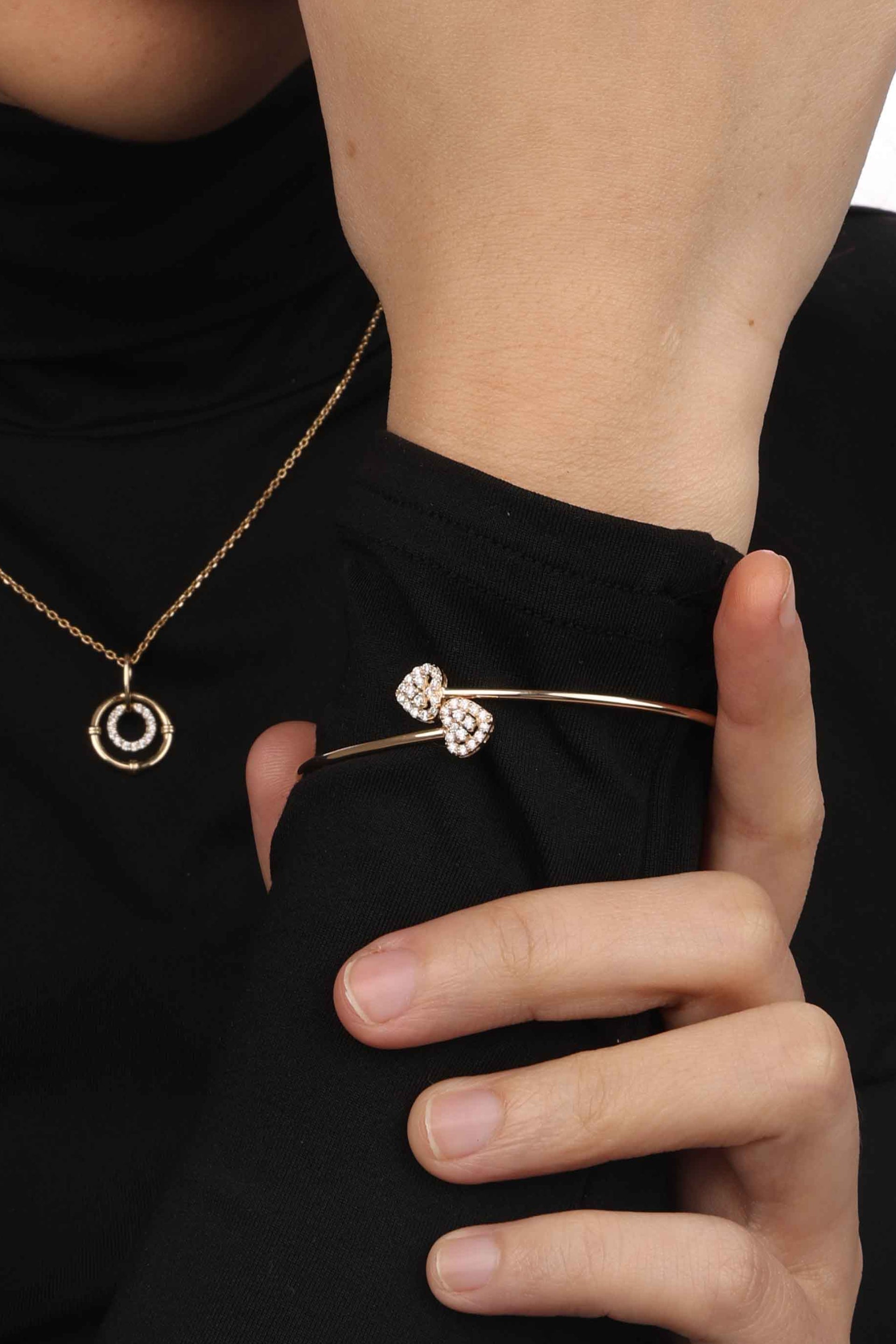 Leaf Motif Diamond Open Cuff Bracelet
