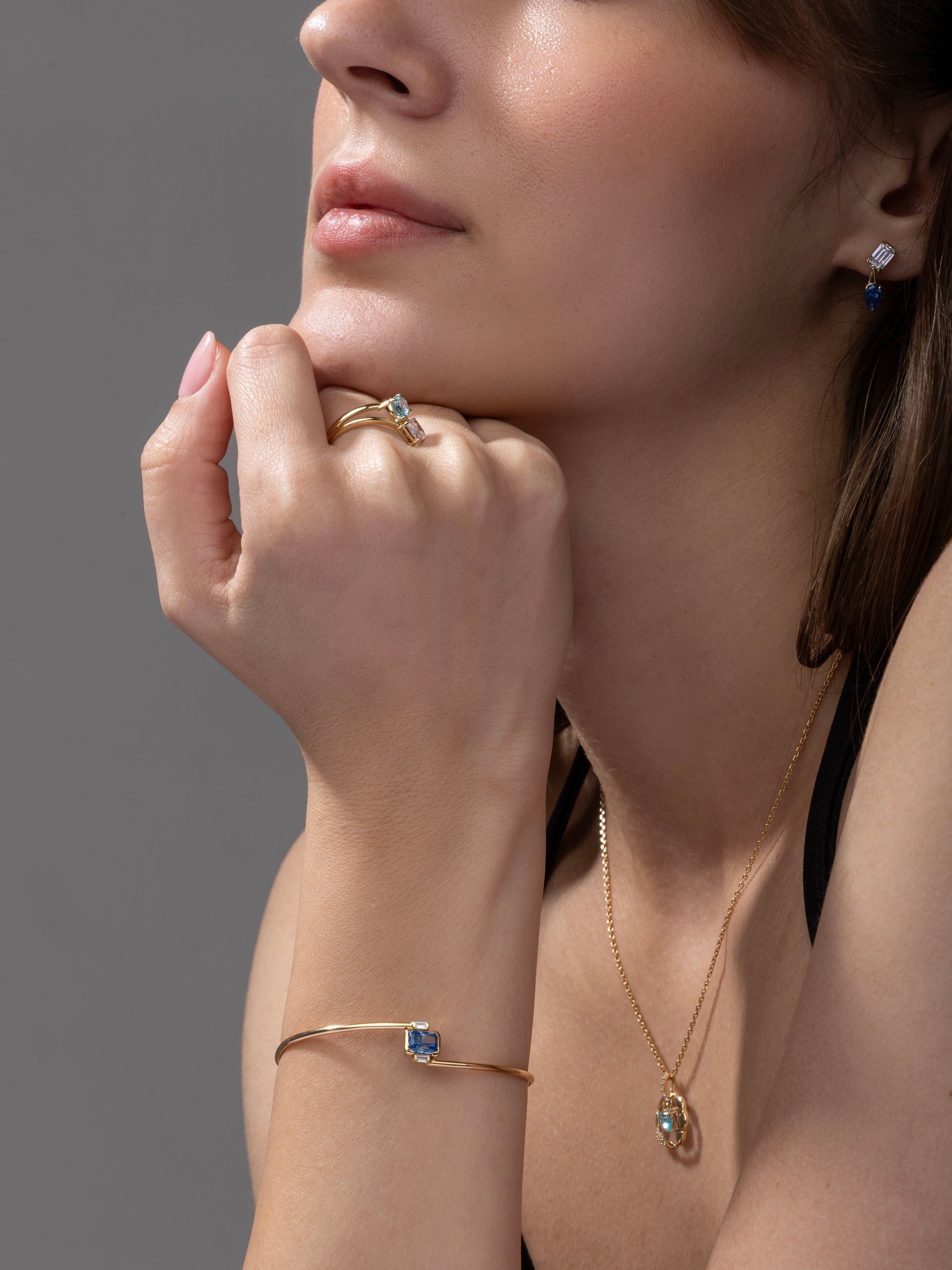 Blue Emerald-Cut Open Cuff Bracelet