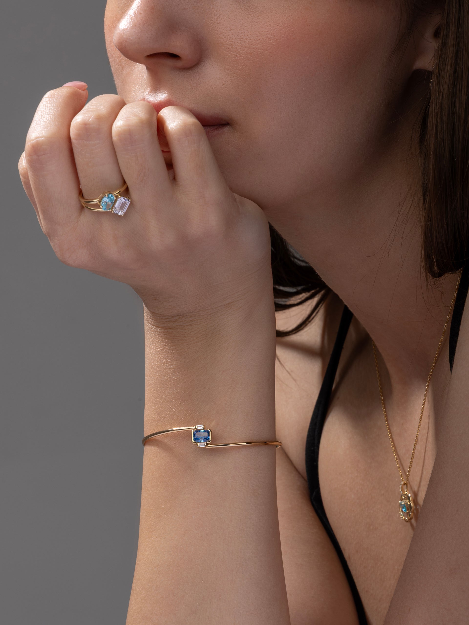 Blue Emerald-Cut Open Cuff Bracelet