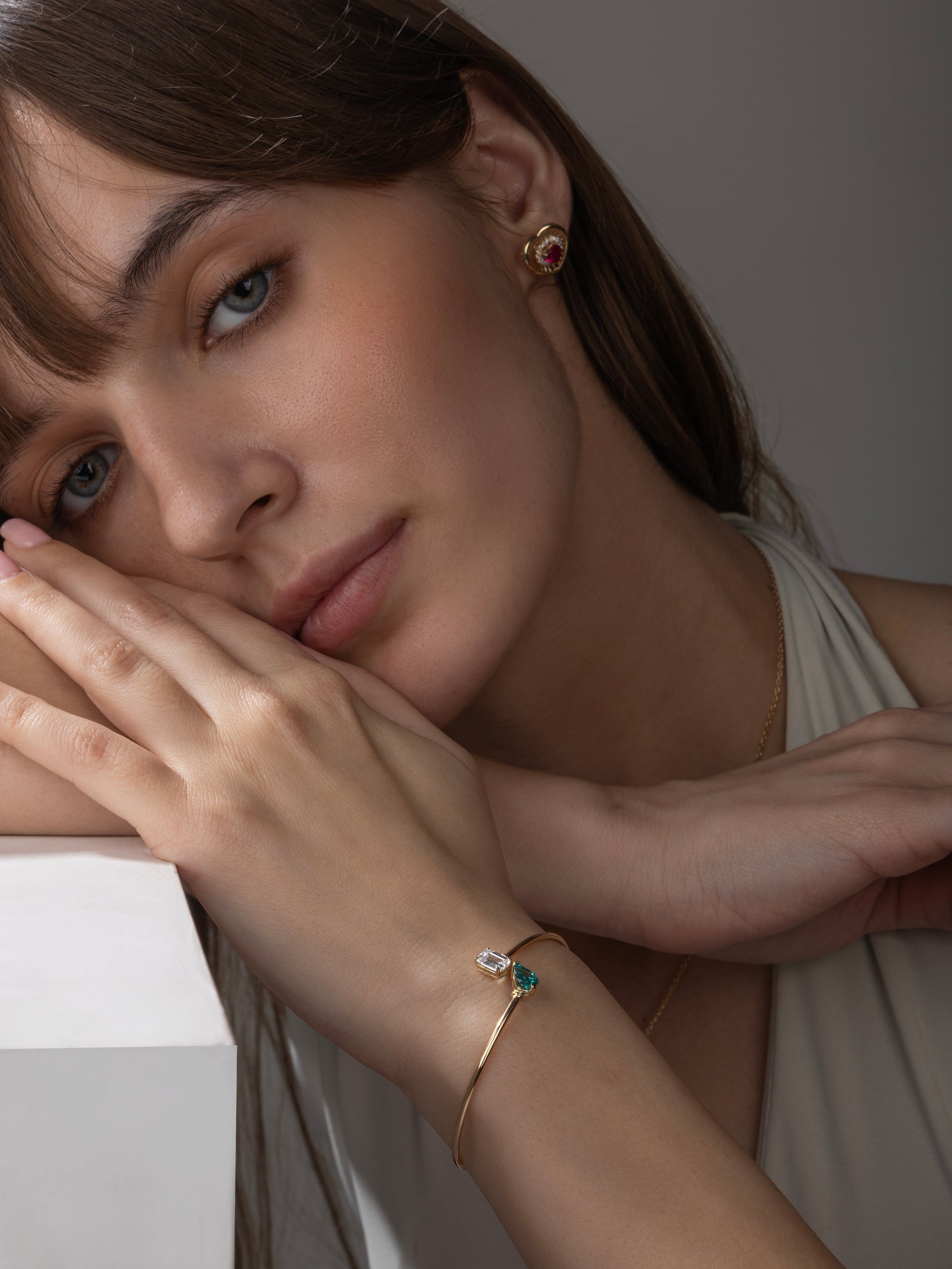 Teardrop & Emerald-Cut Open Cuff Bracelet