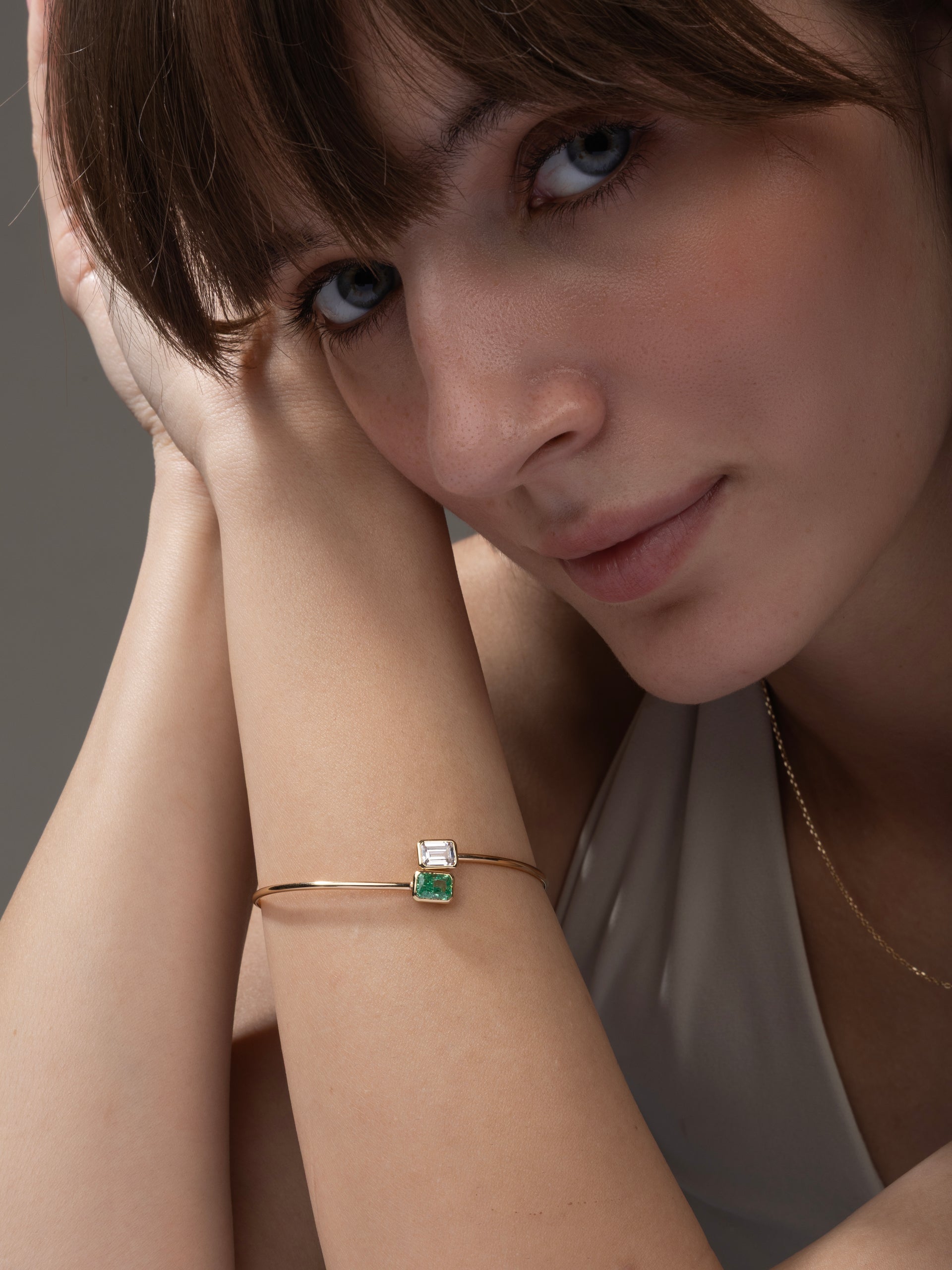 Emerald & Baguette Open Cuff Bracelet