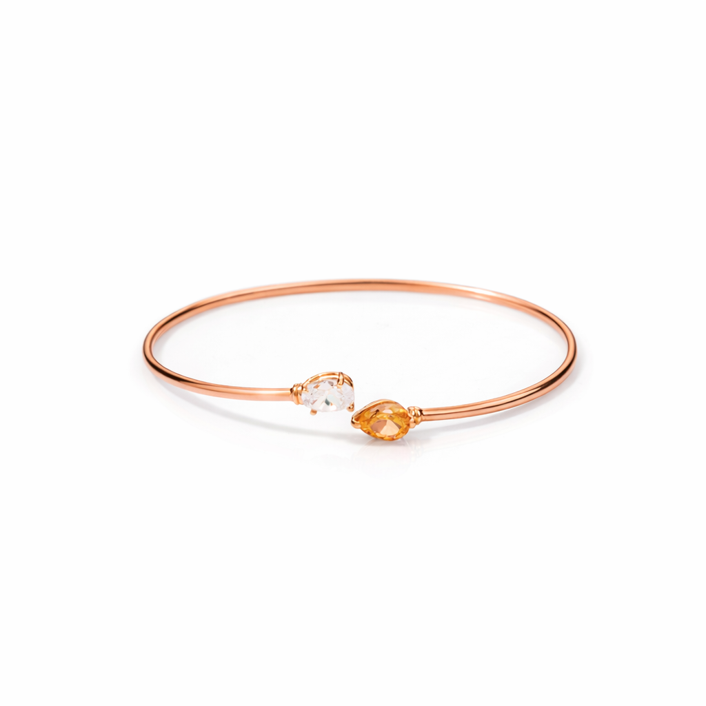 Classic Oval Twin-Stone Open Cuff Bracelet